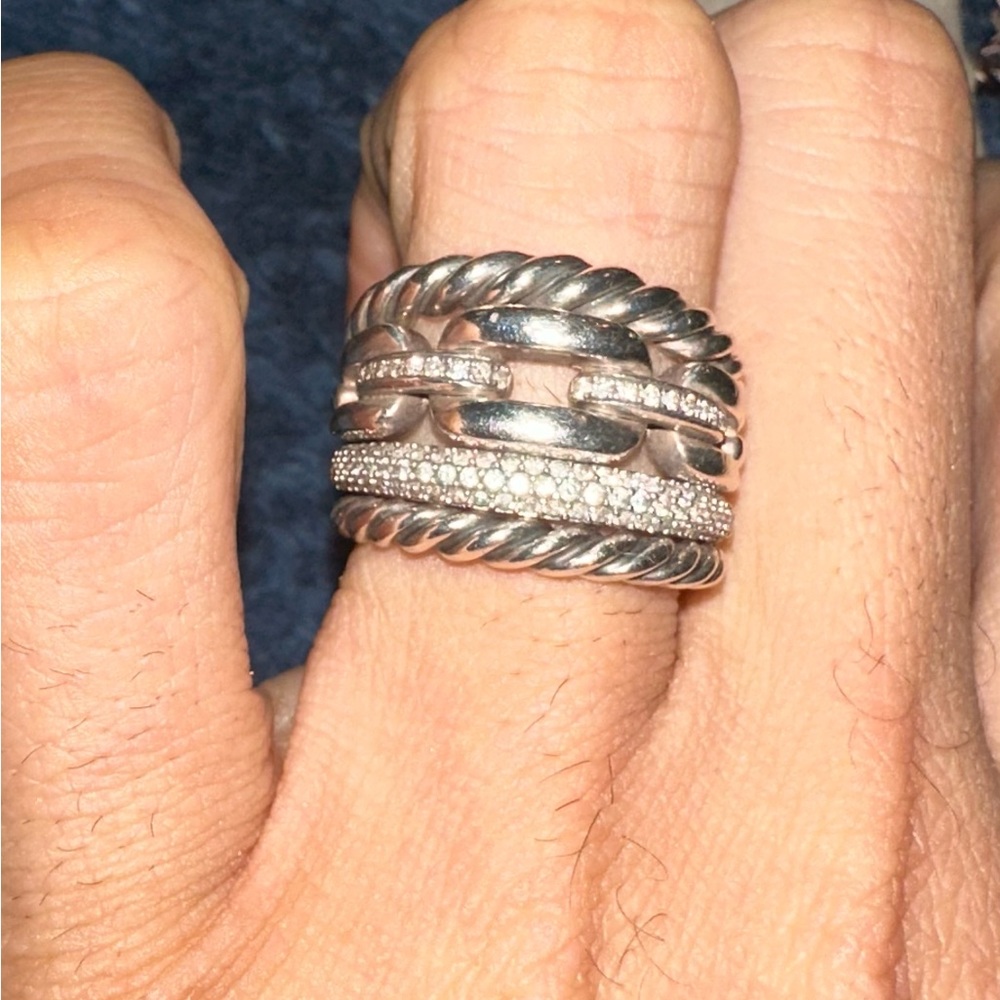 Sterling Silver & Diamond DAVID YURMAN Wellesley Ring Sz 7
